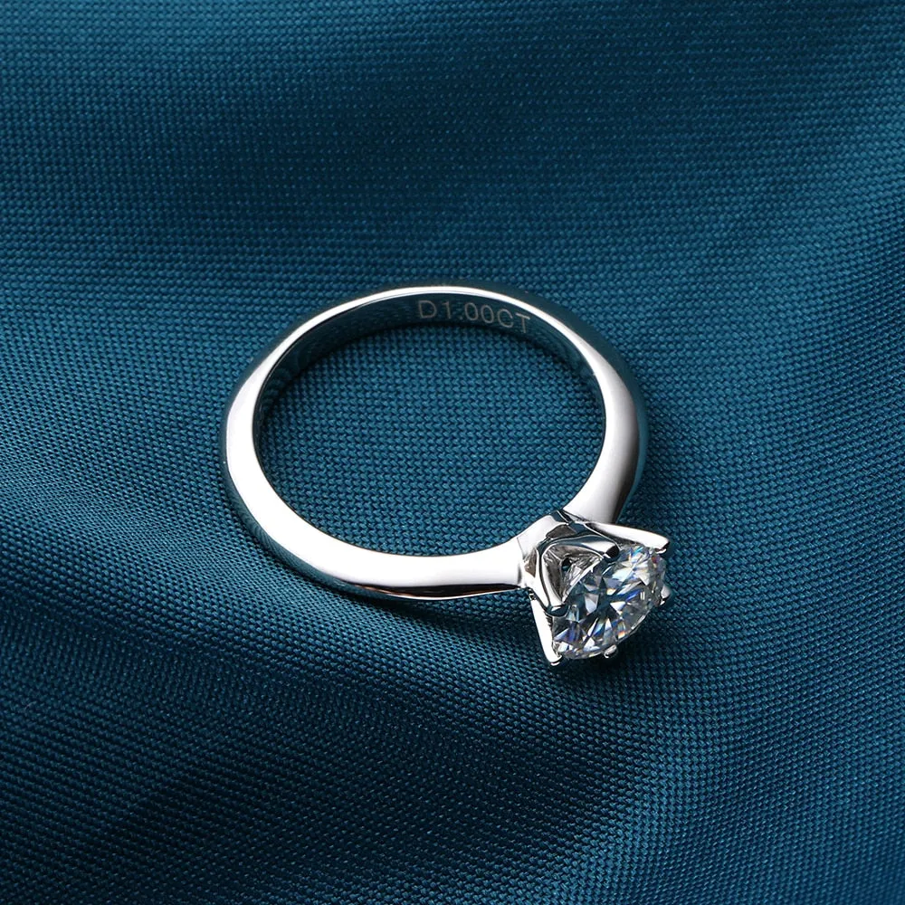 Real 1 Ct Moissanite 18K White Gold Color 100% 925 Sterling Silver Ring