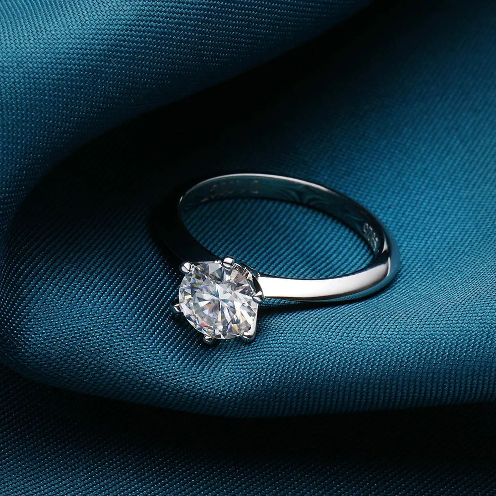 Real 1 Ct Moissanite 18K White Gold Color 100% 925 Sterling Silver Ring