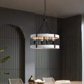 River Quinn 4 Light Industrial Circular Pendant in Iron and Wood