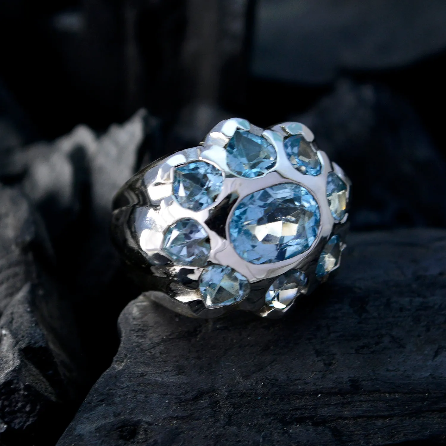 Riyo Appealing Gemstone Blue Topaz Solid Silver Rings Korean Jewelry