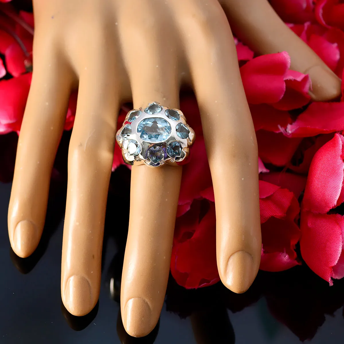 Riyo Appealing Gemstone Blue Topaz Solid Silver Rings Korean Jewelry