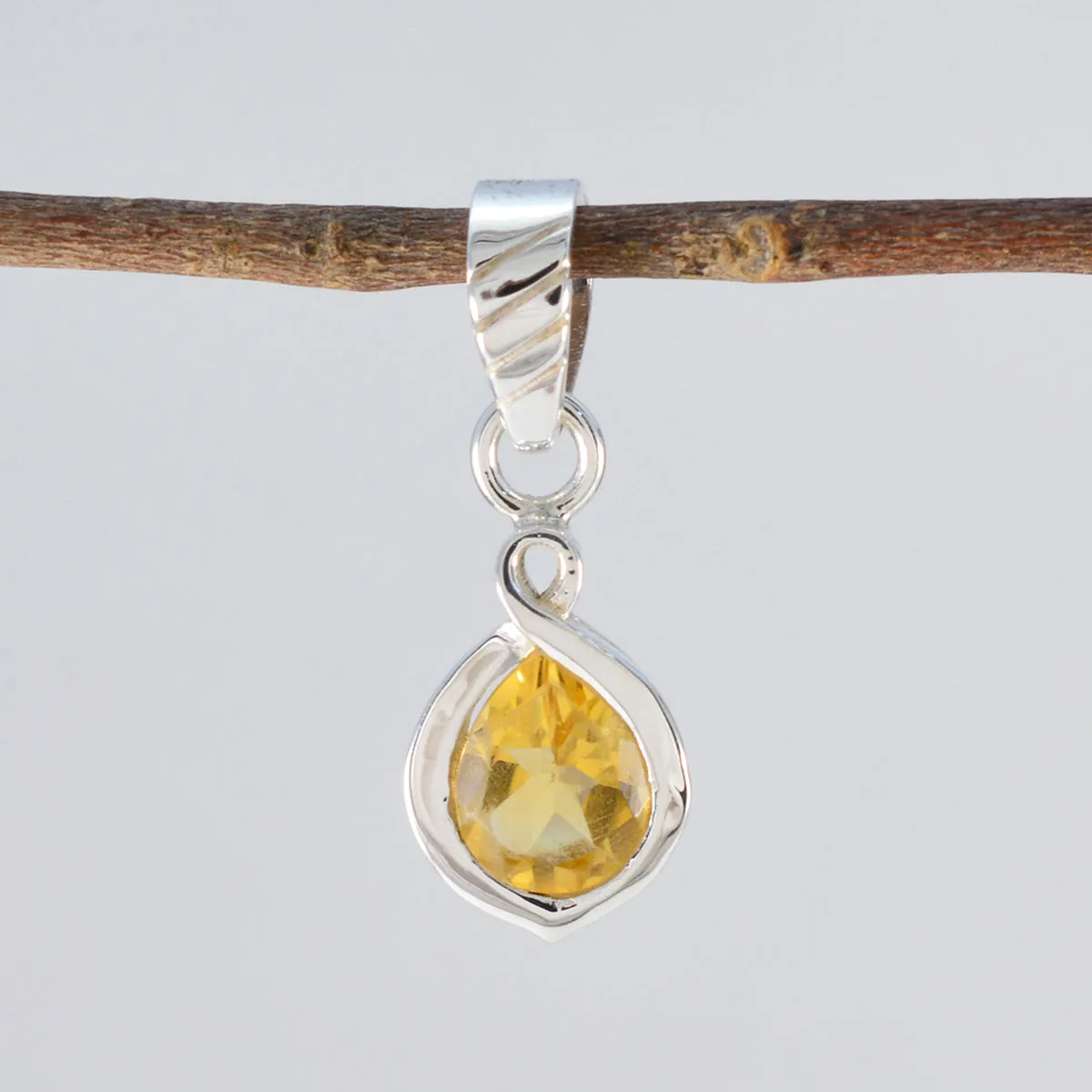 Riyo Drop Gems Pear Faceted Yellow Citrine Silver Pendant Gift For Boxing Day