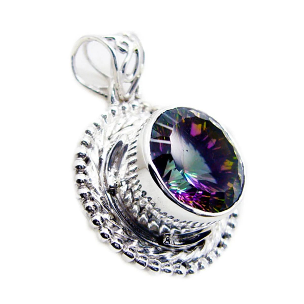 Riyo Drop Gemstone Round Faceted Multi Color Mystic Quartz 1180 Sterling Silver Pendant Gift For Girlfriend