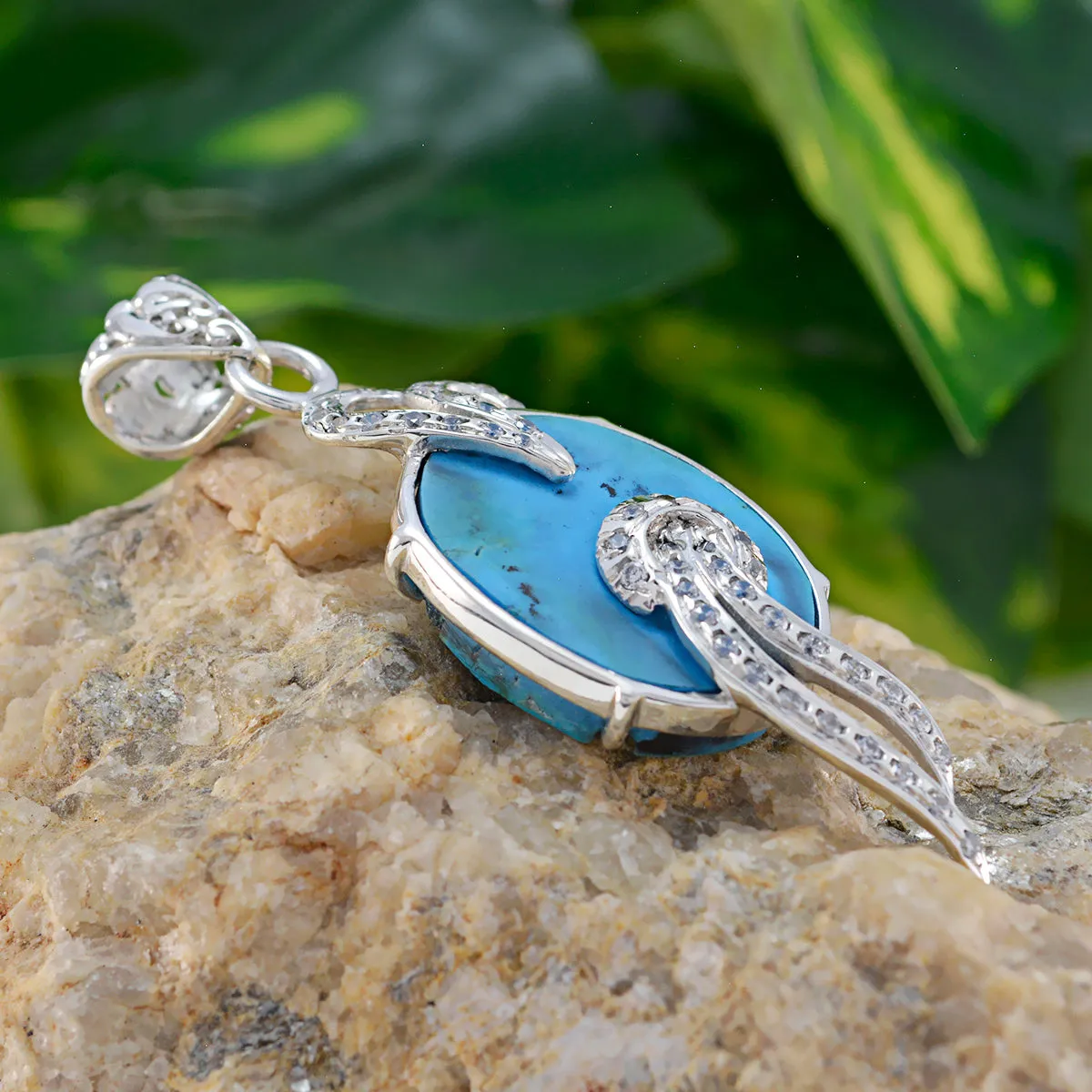 Riyo Genuine Gems Multi Shape Cabochon Blue Turquoise 925 Silver Pendants gift for wedding