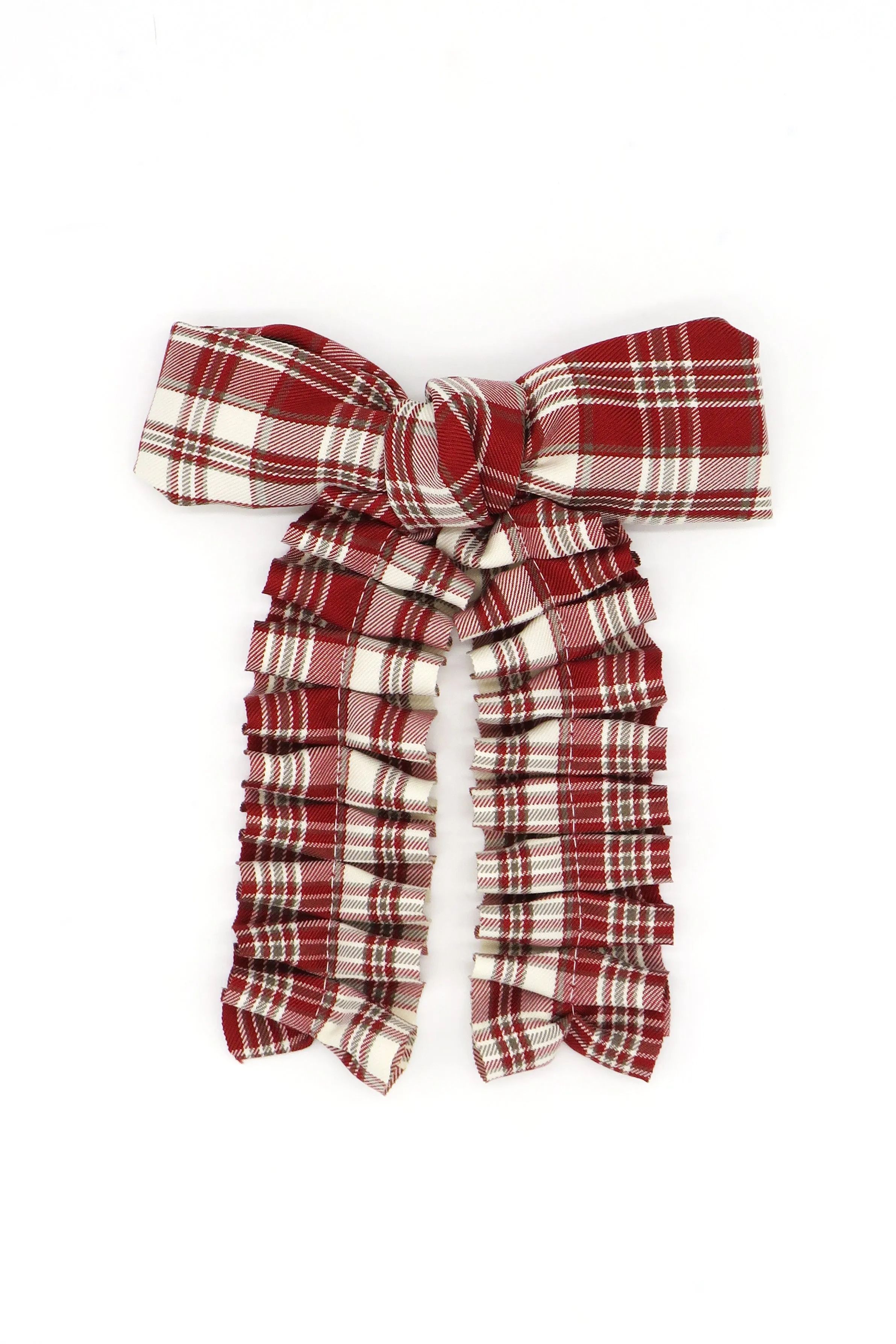 Ruched Check Bow Clip in Red