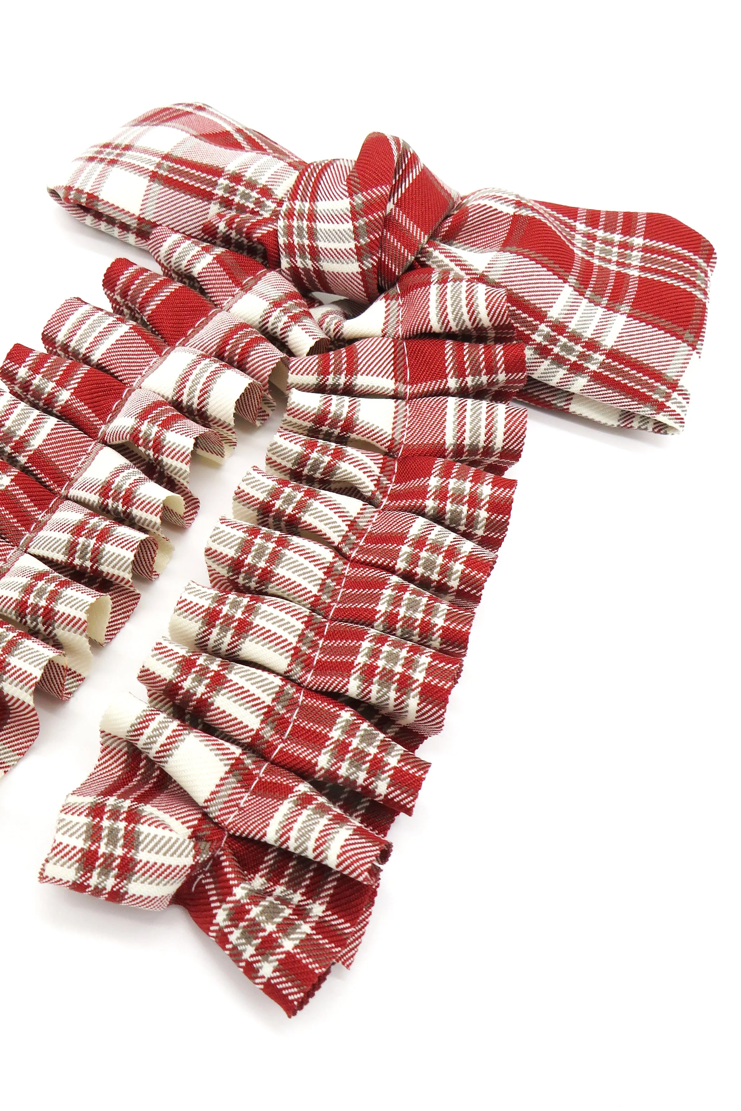 Ruched Check Bow Clip in Red