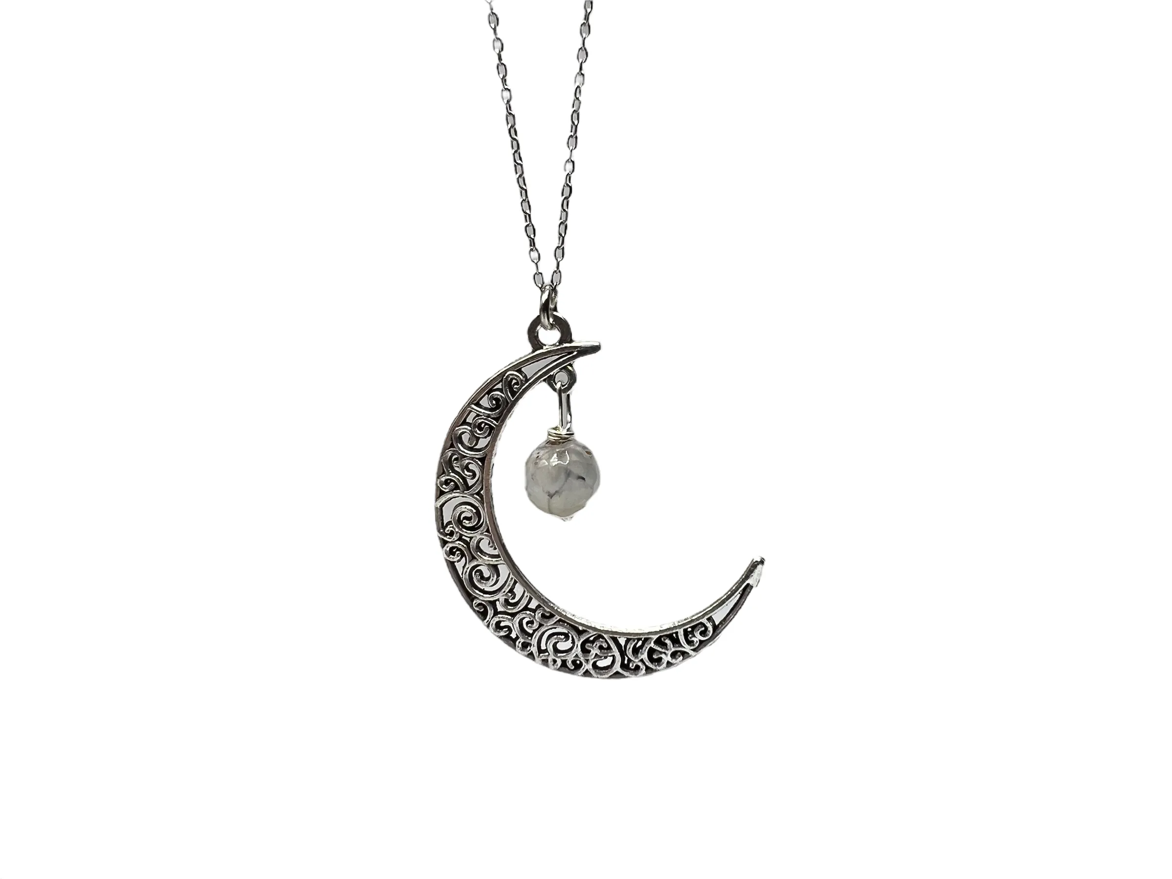 Silver Moon Necklace with Assorted Gemstones
