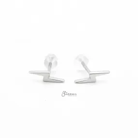 Sterling Silver Lightning Bolt Stud Earrings - Silver