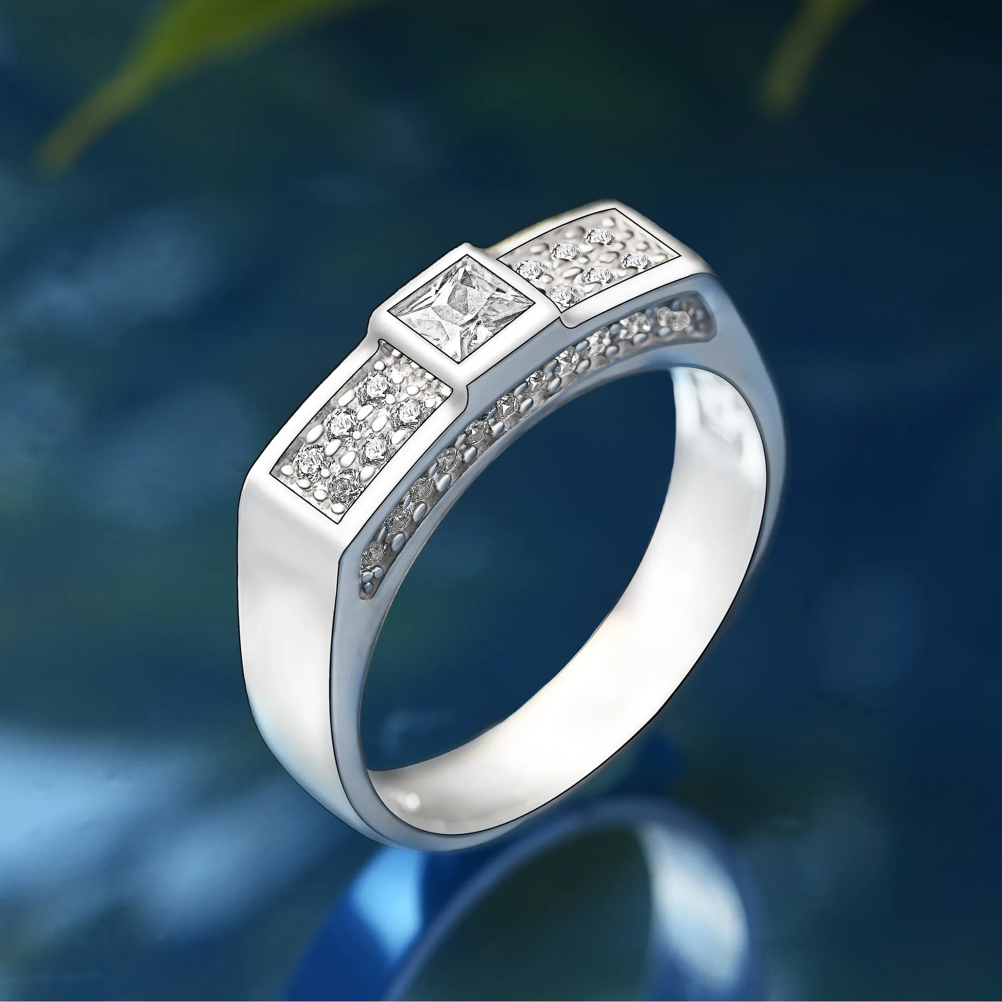 Sterling Silver Princess Cut Engagement Rings for Men