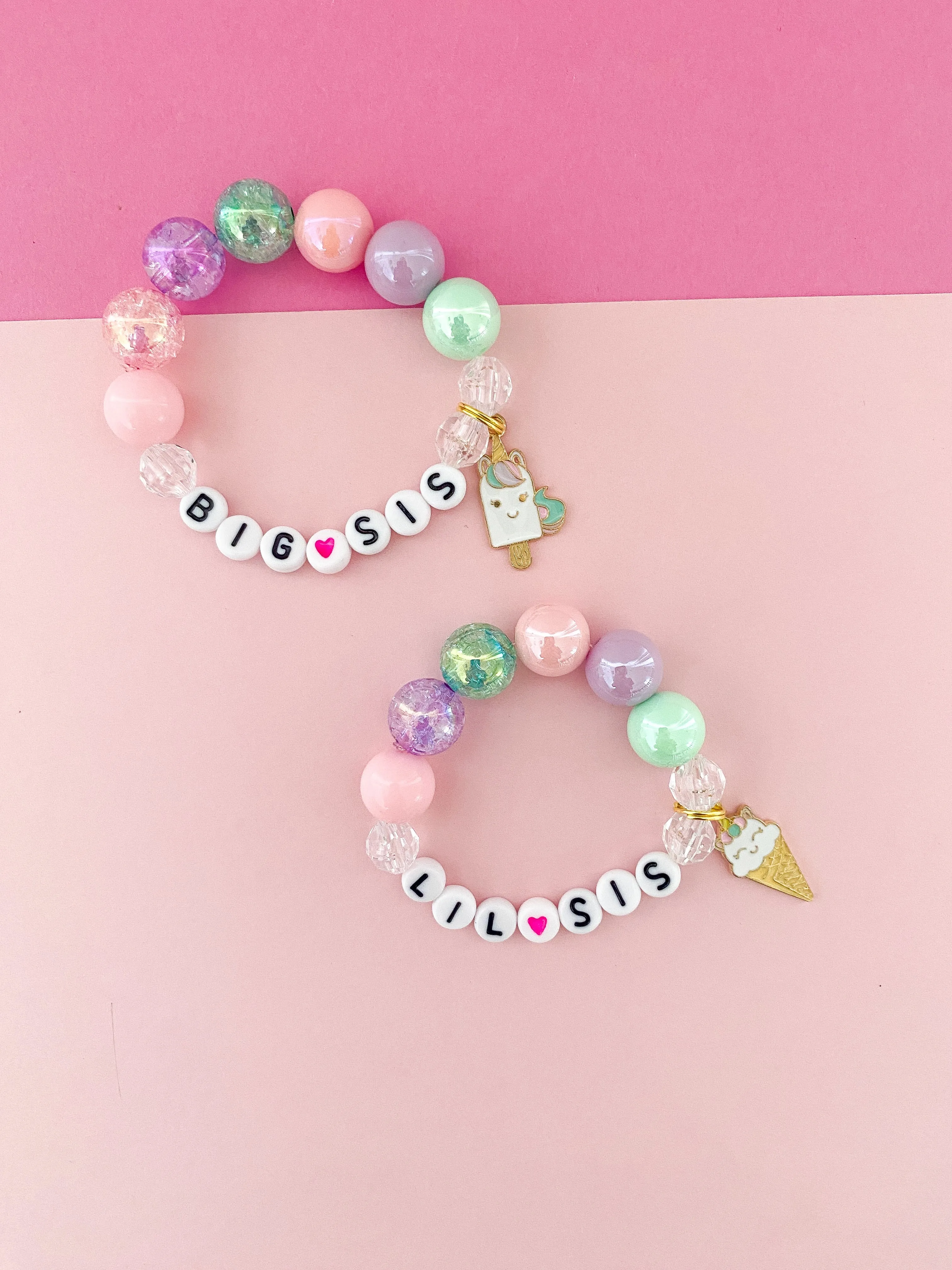 Sweet Unicorns Big Sis AND Lil Sis Charm Bracelet - Set of 2