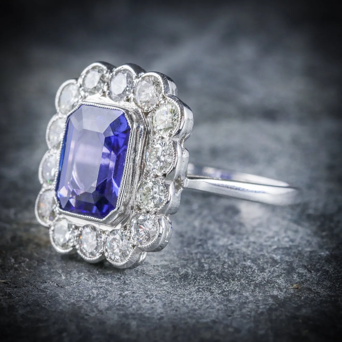 Tanzanite Diamond Ring 18Ct White Gold 4Ct Tanzanite