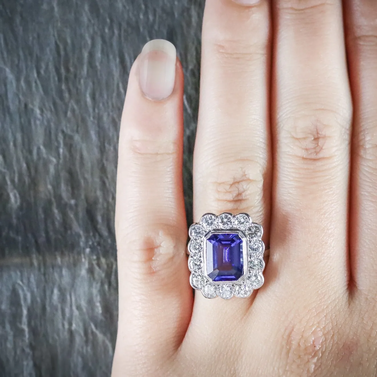 Tanzanite Diamond Ring 18Ct White Gold 4Ct Tanzanite