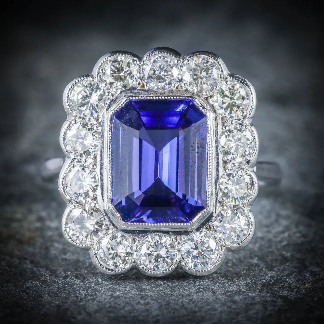Tanzanite Diamond Ring 18Ct White Gold 4Ct Tanzanite