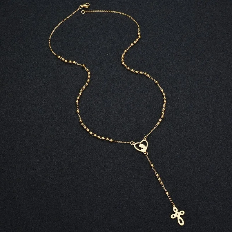 WWJD Stainless Steel Blessed Virgin Mary Cross Heart Necklace