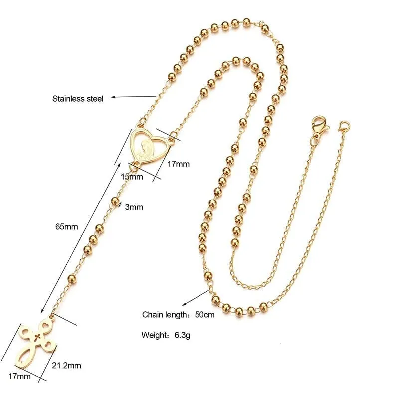 WWJD Stainless Steel Blessed Virgin Mary Cross Heart Necklace